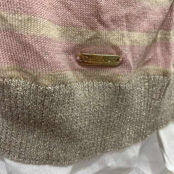 Calvin Klein Striped Sweater Pink Sparkle 3/4 Sleeve Cotton Blend Large - Picture 7 of 8